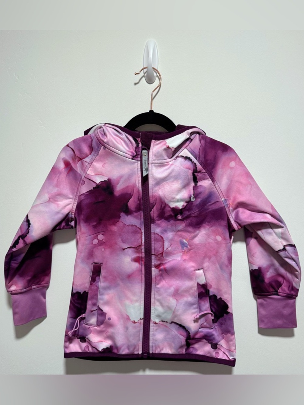 Kids Pink Purple Watercolor Hooded Raincoat